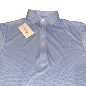 NWT Collars & Co Polo Shirt Small Dress Collar Performance Lt Blue Houndstooth